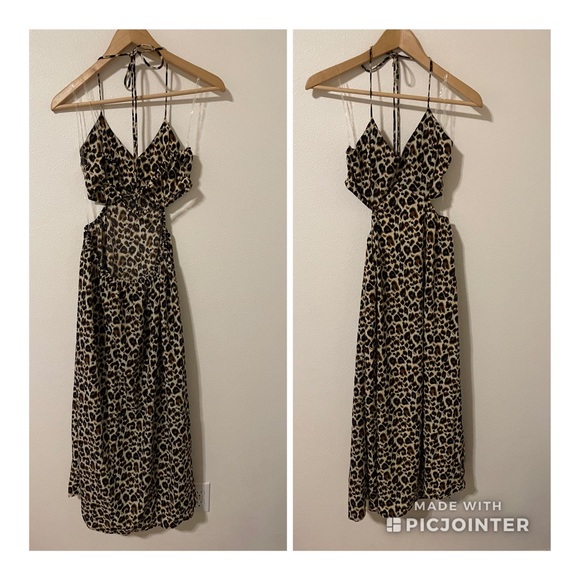 Fashion Nova Jungle Babe Leopard Print Halter Neck Midi Dress Brown NWT-M - Picture 3 of 10